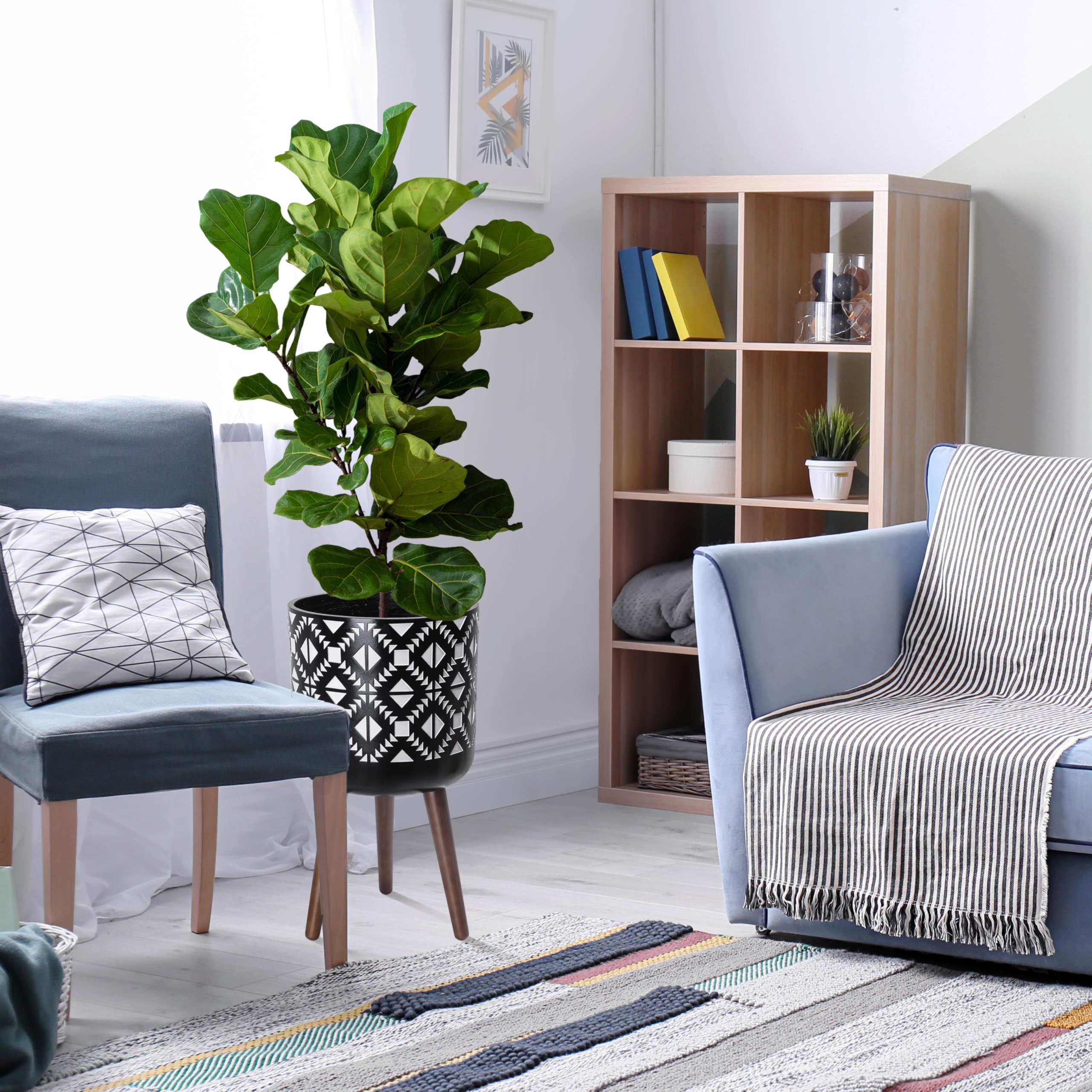 D'vine Dev Fioriera Autoinnaffiante 25 Cm, Vaso In Terracotta Blu Con Coppa In Vetro Trasparente, Sistema A Capillarità