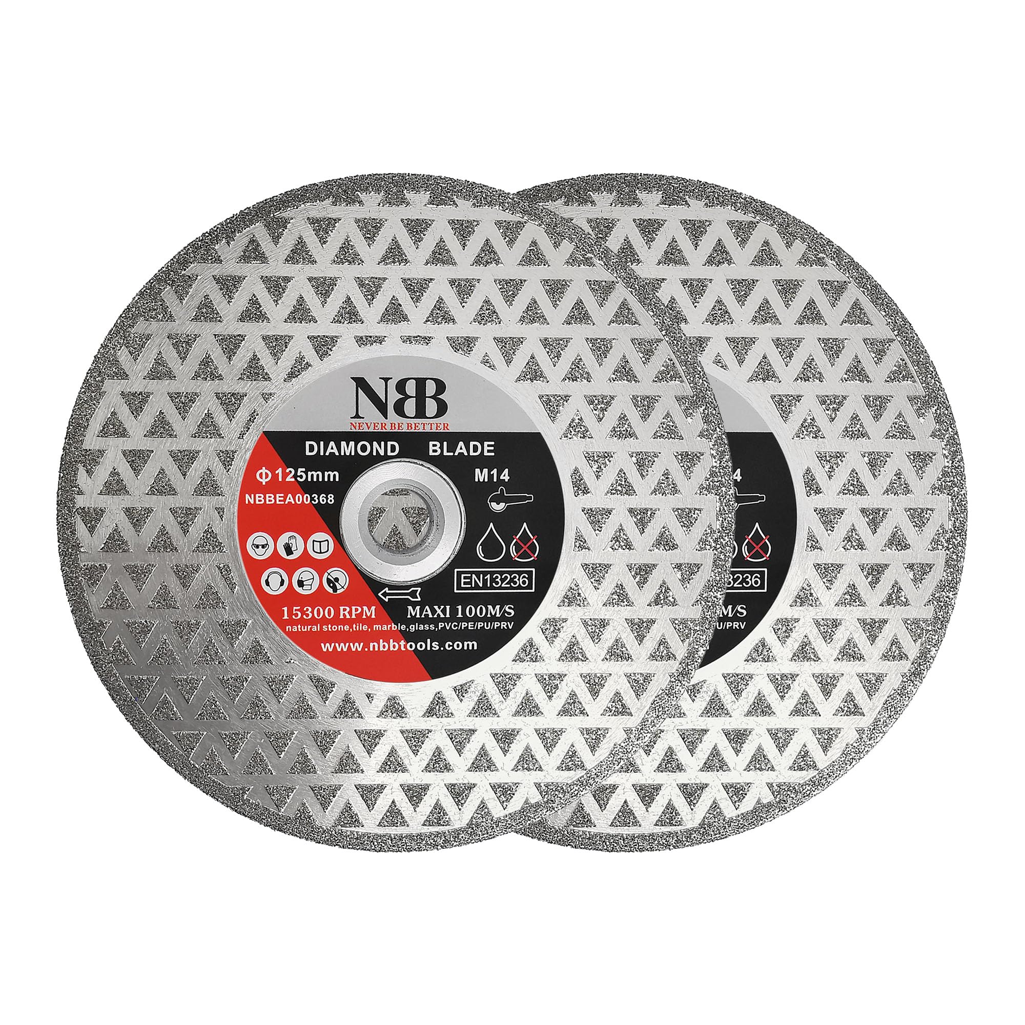 NBB Disco de corte de diamante electrochapado sierra diamantada doble cara recubierta de diamante 2 en 1 profesional para cortar mármol granito cerámica porcelana conexión con rosca M14 (2, 125mm/5”)