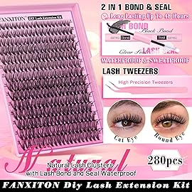 FANXITON DIY Lash Extension Kit 30D D Individual Lashes Lash Clusters Kit Cluster Lashes Lash Bond and Seal and Lash Tweezers for Lash Clusters Kit DIY at Home