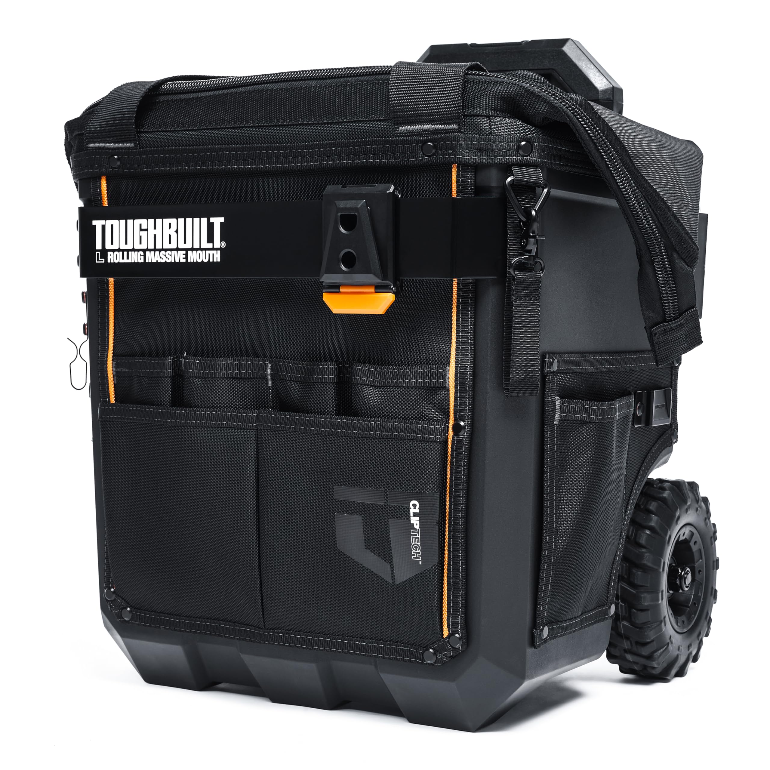 ToughBuilt – 14" Rolling Massive Mouth Tool Bag, Heavy-Duty Wide-Mouth Rolling Bag with 1680D Ballistic Fabric, Telescopic Handle & Waterproof Hard Base