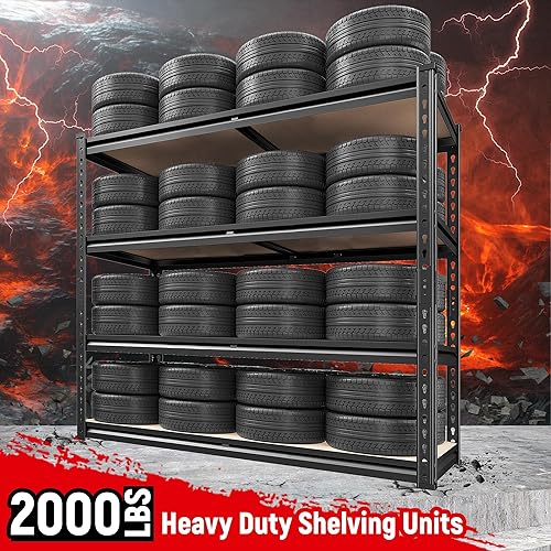 Miniatura 4 de REIBII Estantería de garaje de 40 pulgadas de ancho, estantes de almacenamiento de 2000 libras, estantes de metal ajustables de 4 niveles, estante