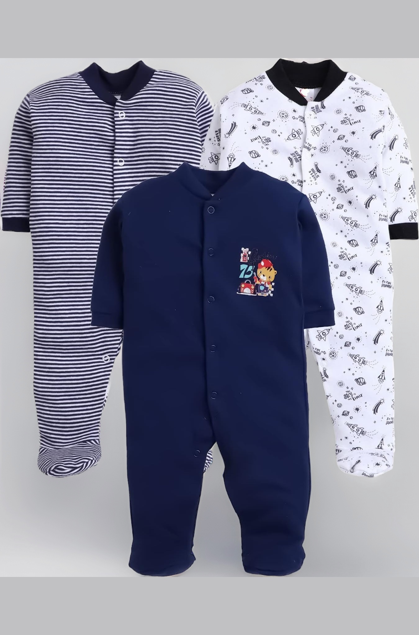 EIO® 100% Cotton Rompers Sleepsuits Jumpsuit Night Suits for Infants Newborn Baby Boys & Girls