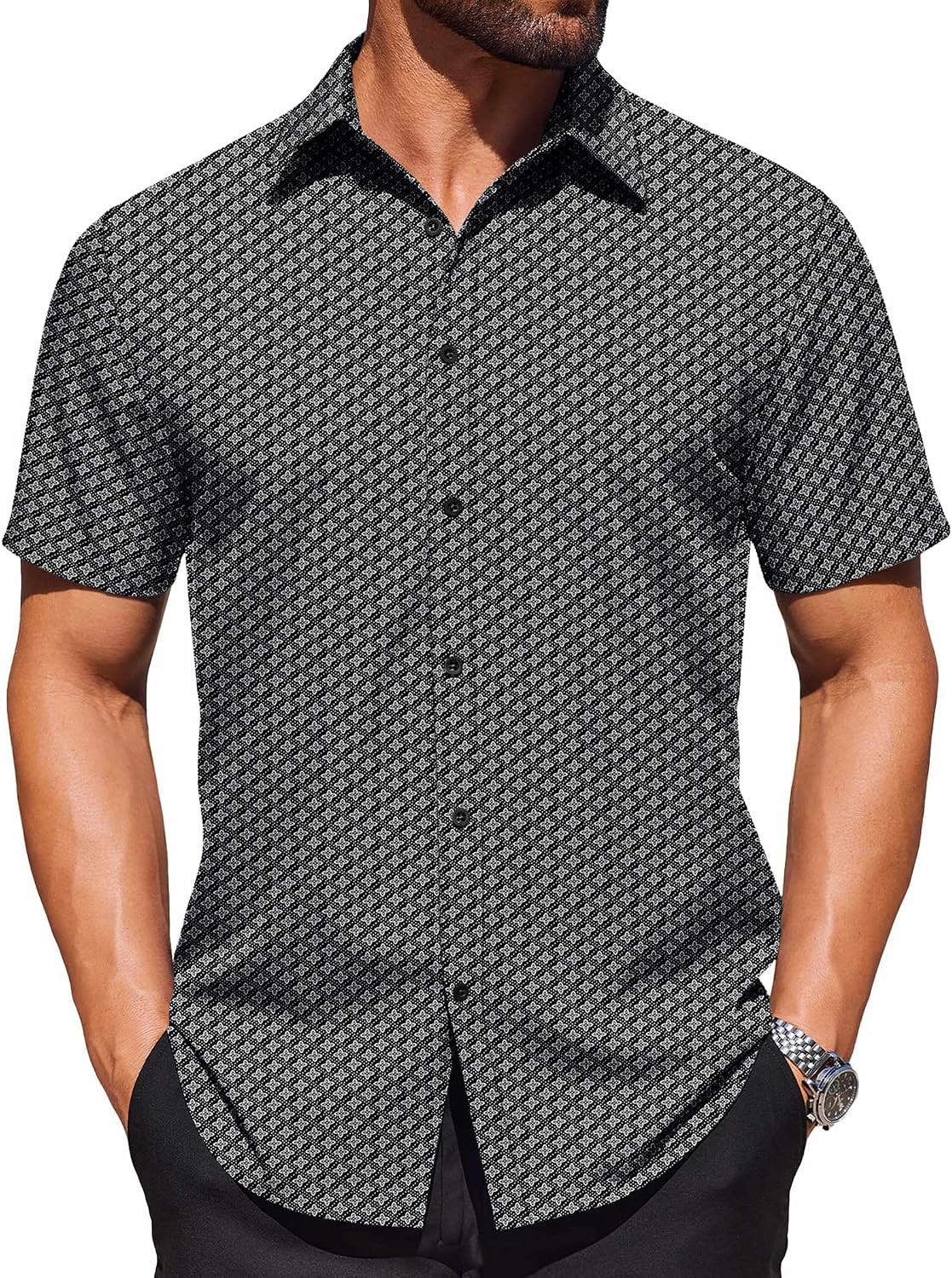 COOFANDY Mens Wrinkle Free Dress Shirt Polka Dot Short Sleeve Button Down Business Casual Shirts