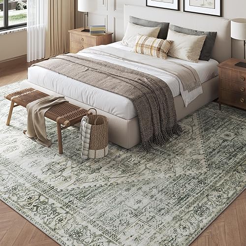 Miniatura 3 de TECHMILLY Alfombra vintage de estilo bohemio para entrada, alfombra lavable de 2 x 3 pies, tapete antideslizante para puerta delantera, tapete