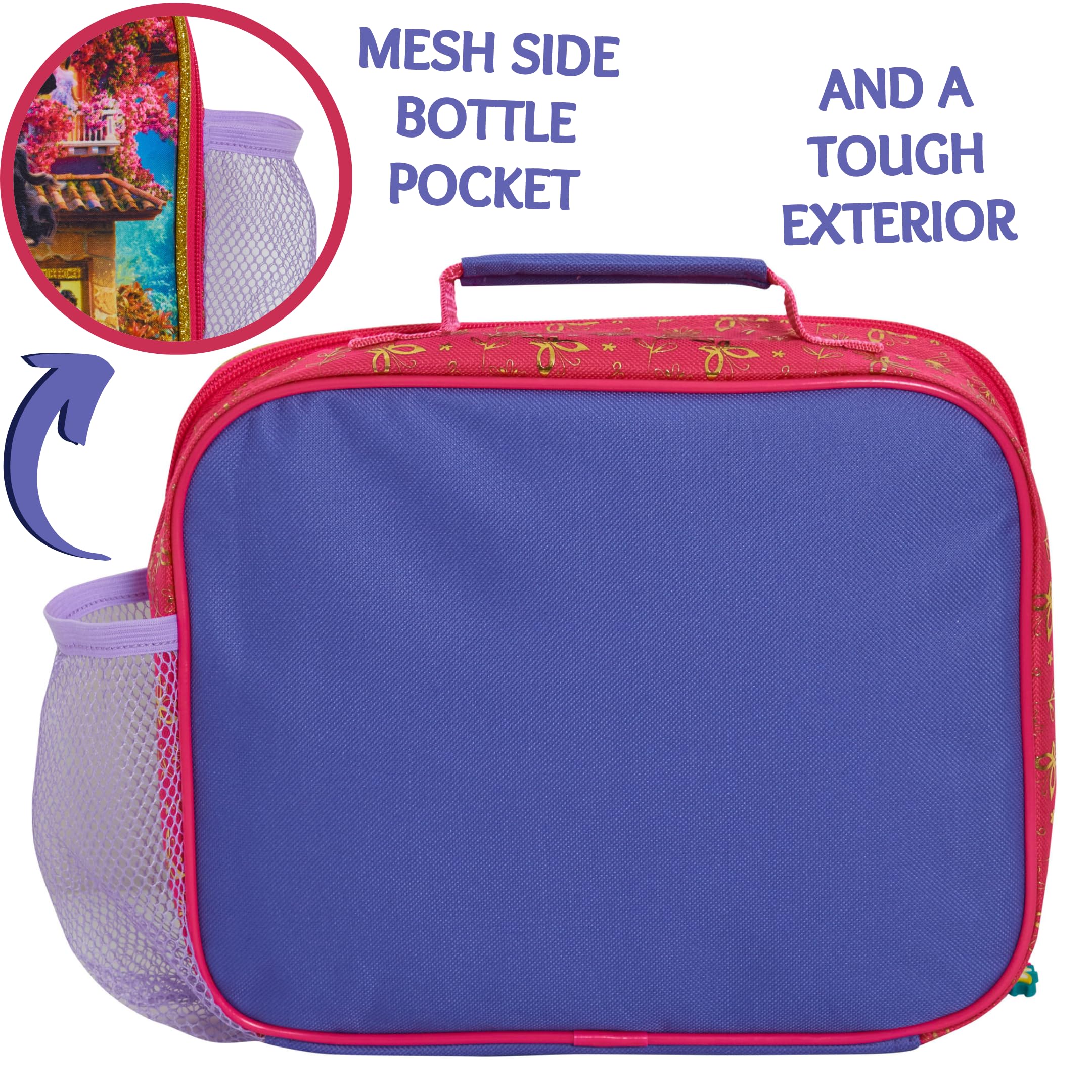 Disney Encanto Lunch Bag with Bottle Holder Girls School Lunchbox Insulated Cooler Bag, Purple - Image 3