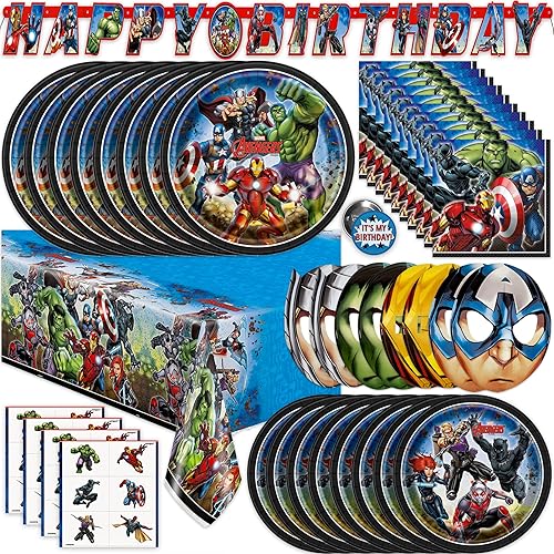 Suministros y decoraciones de fiesta de los Vengadores de Marvel, suministros de fiesta de cumpleaños de los Vengadores, sirve para 16 invitados,