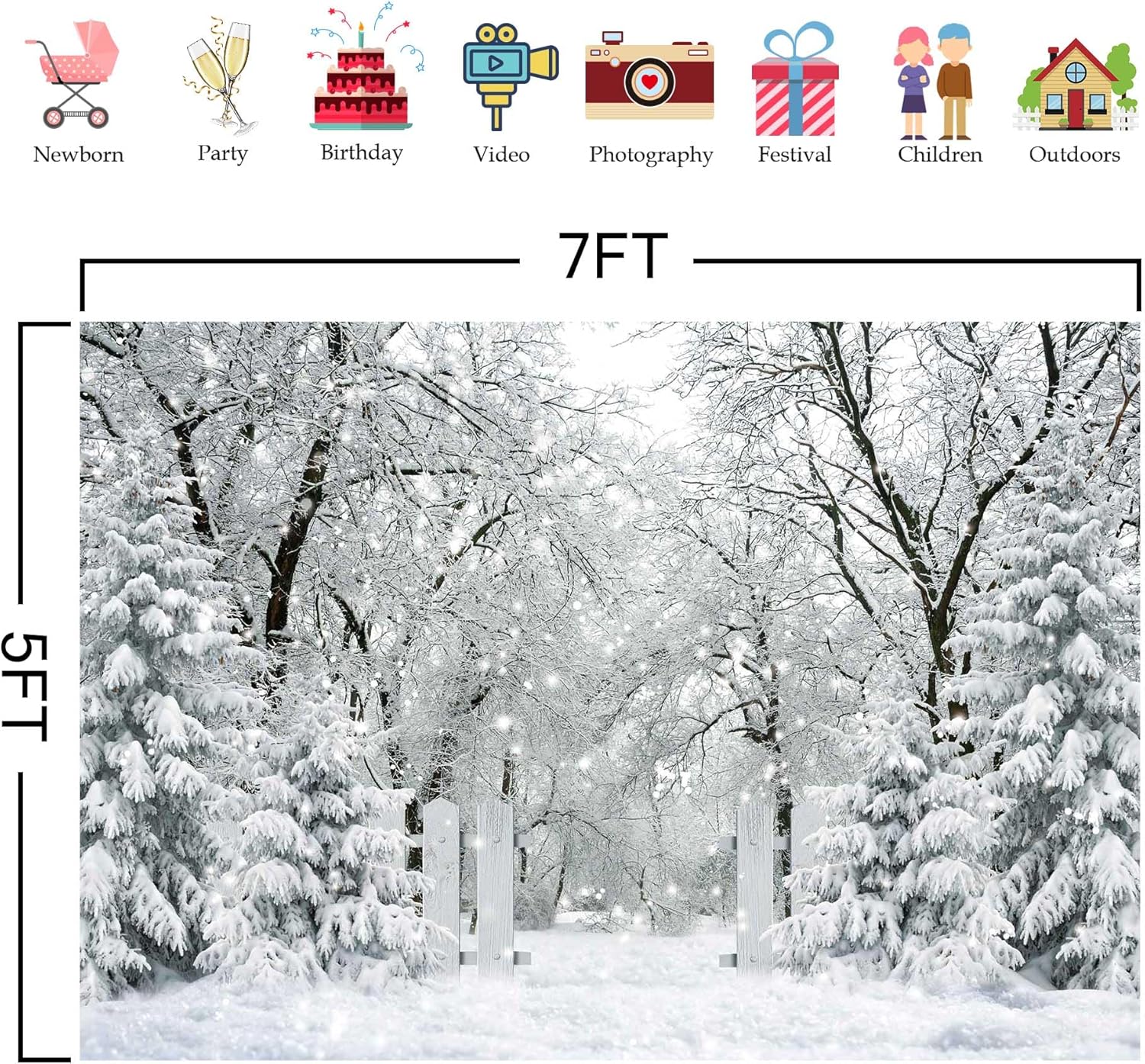 10x8FT White Winter Forest Scene Photography Backdrop Wonderland Snowflake Landscape Background for Christmas Xmax Family Holiday Party Decorations Supplies Banner Picture Photo Studio Props