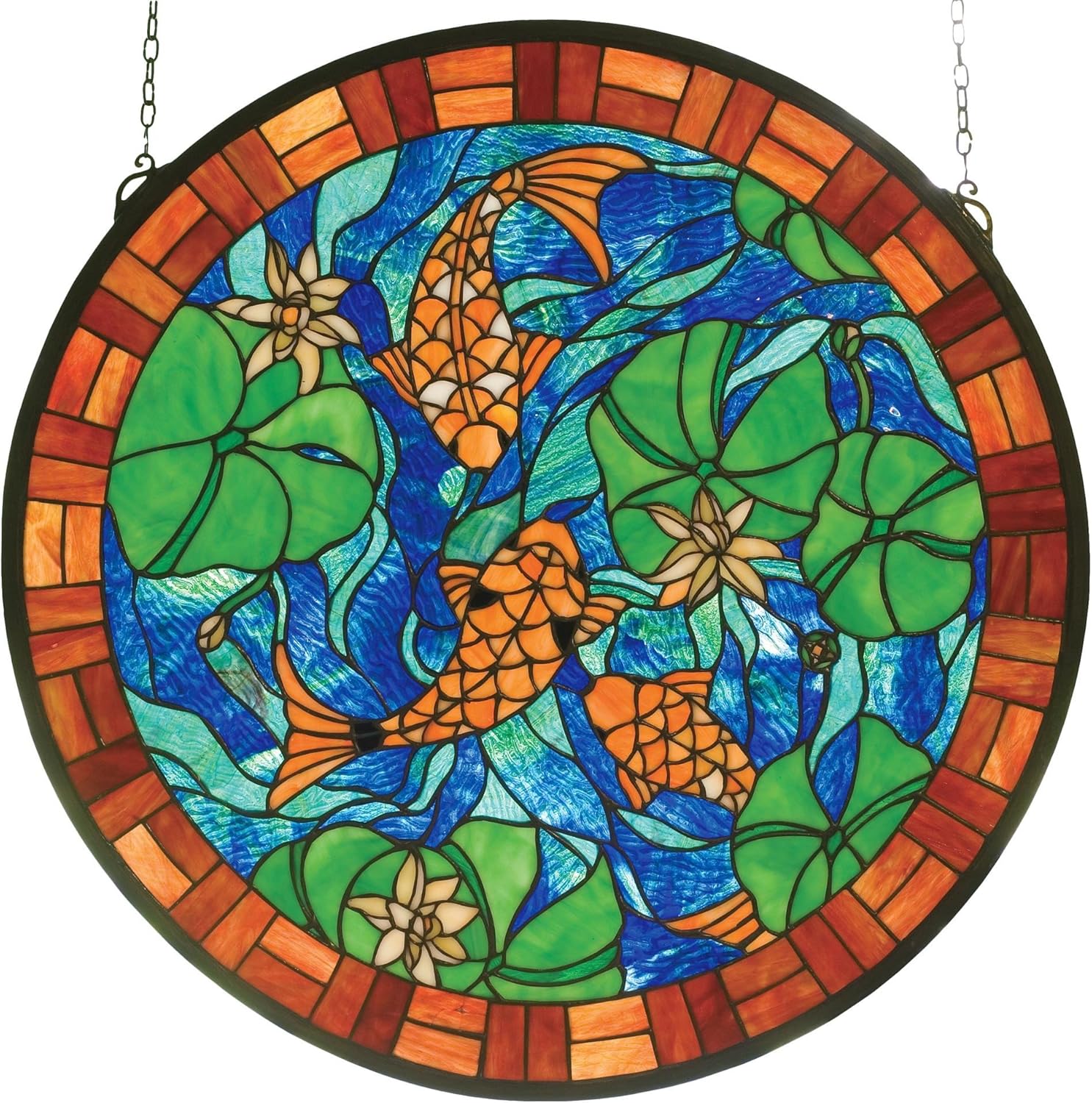 Meyda Tiffany 82558 Koi Pond Lily Stained Glass Window, 24" W x 24" H