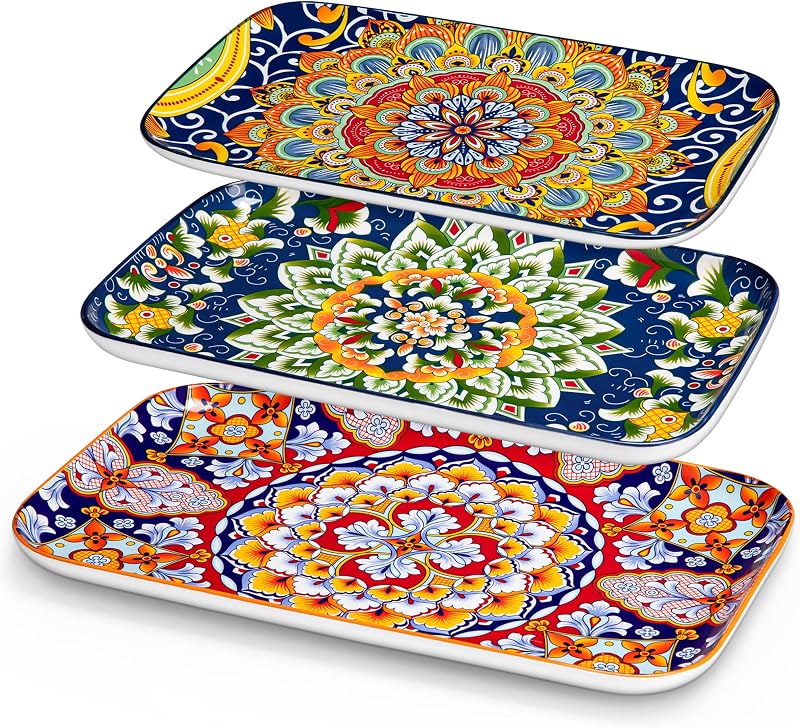 vancasso Serving Platters Set of 3, 16"/14"/12" In Rectangular Trays Boho | Ceramic Serving Dish for Entertaining Food, Microwave & Dishwasher Safe