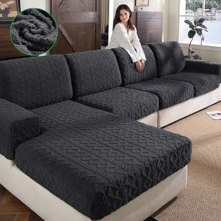 OHSIO Super Soft Fleece Couch Cushion Covers - Stretch Anti-Slip Sectional Sofa Slipcovers, Washable Pet-Friendly Back Cover (Dark Gray)