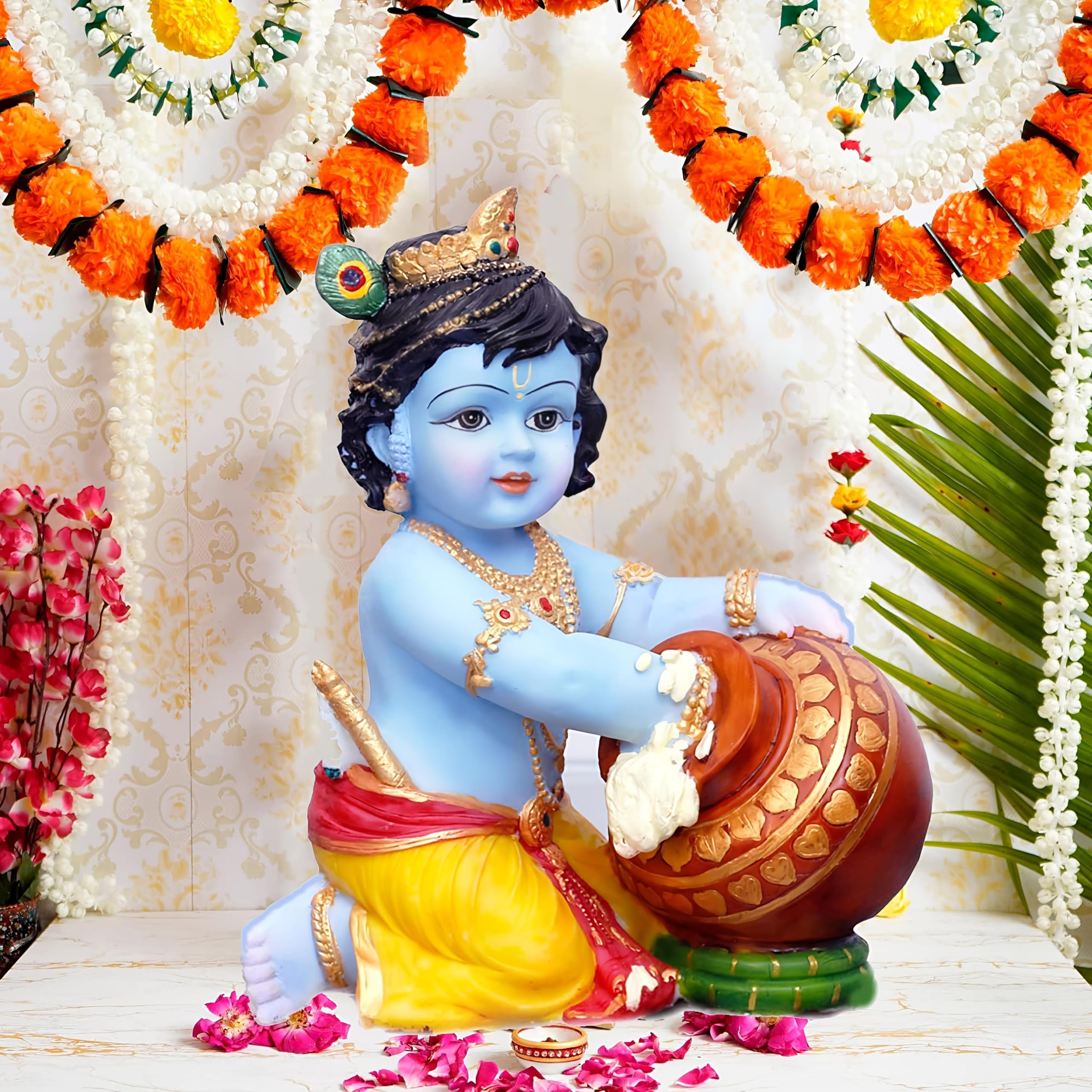 SN handicrafts Hand Carved Baby Krishna Resin Sculpture Lord Krishna Makhan Chor Idol,7X 5 Inch (Blue)