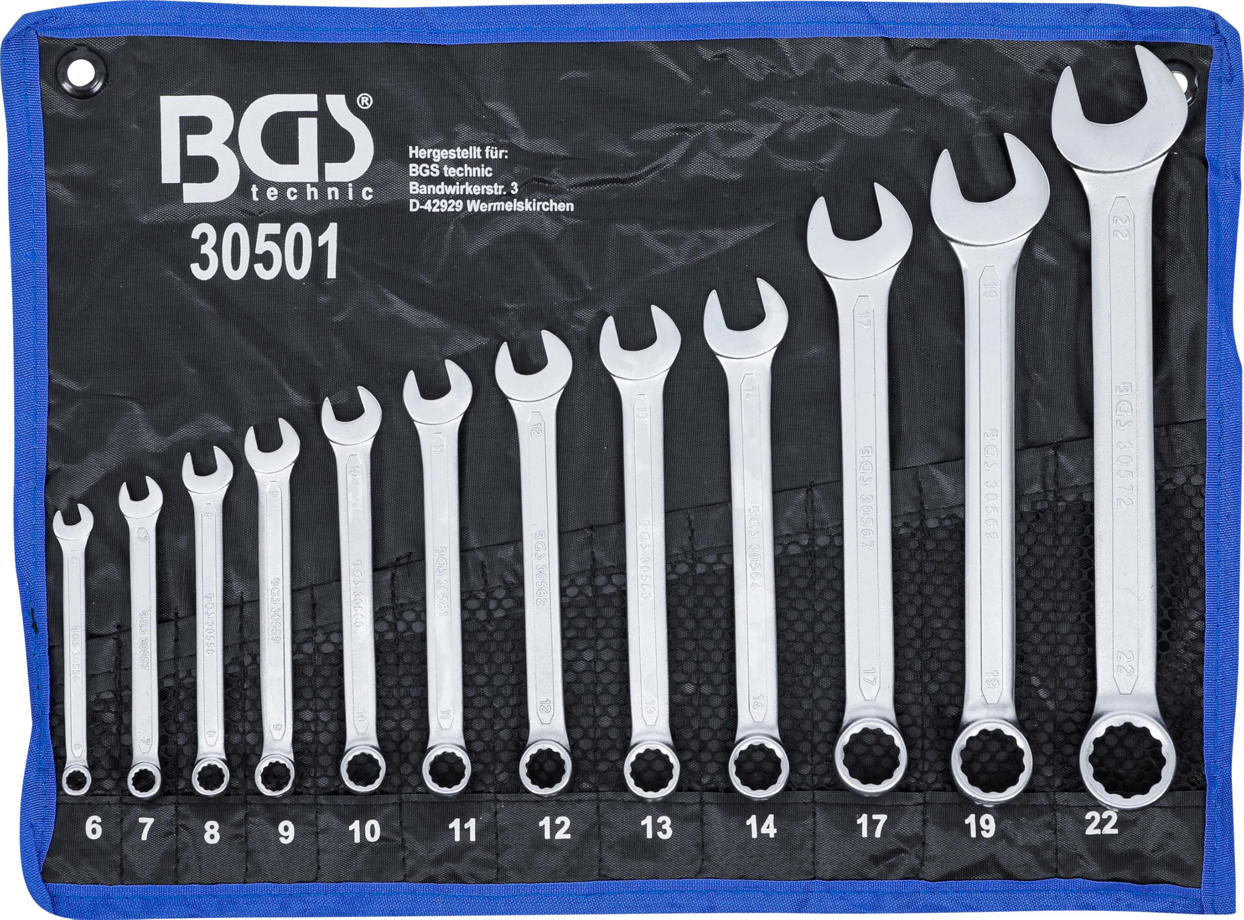 Jeu de clés mixtes compact et résistant de 6 à 22 mm BGS 30501 12 pièces