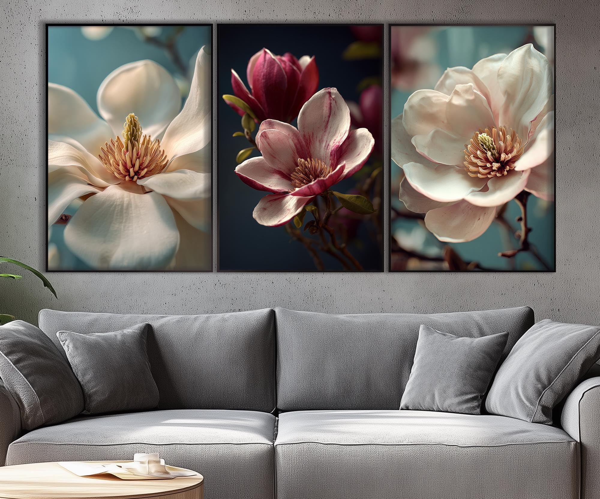 CAOXTART Magnolia Flower Posters and Prints Set of 3, Floral Wall Art, Nordic Style Bedroom Decor Aesthetic Painting(60x90cmx3/Frameless)