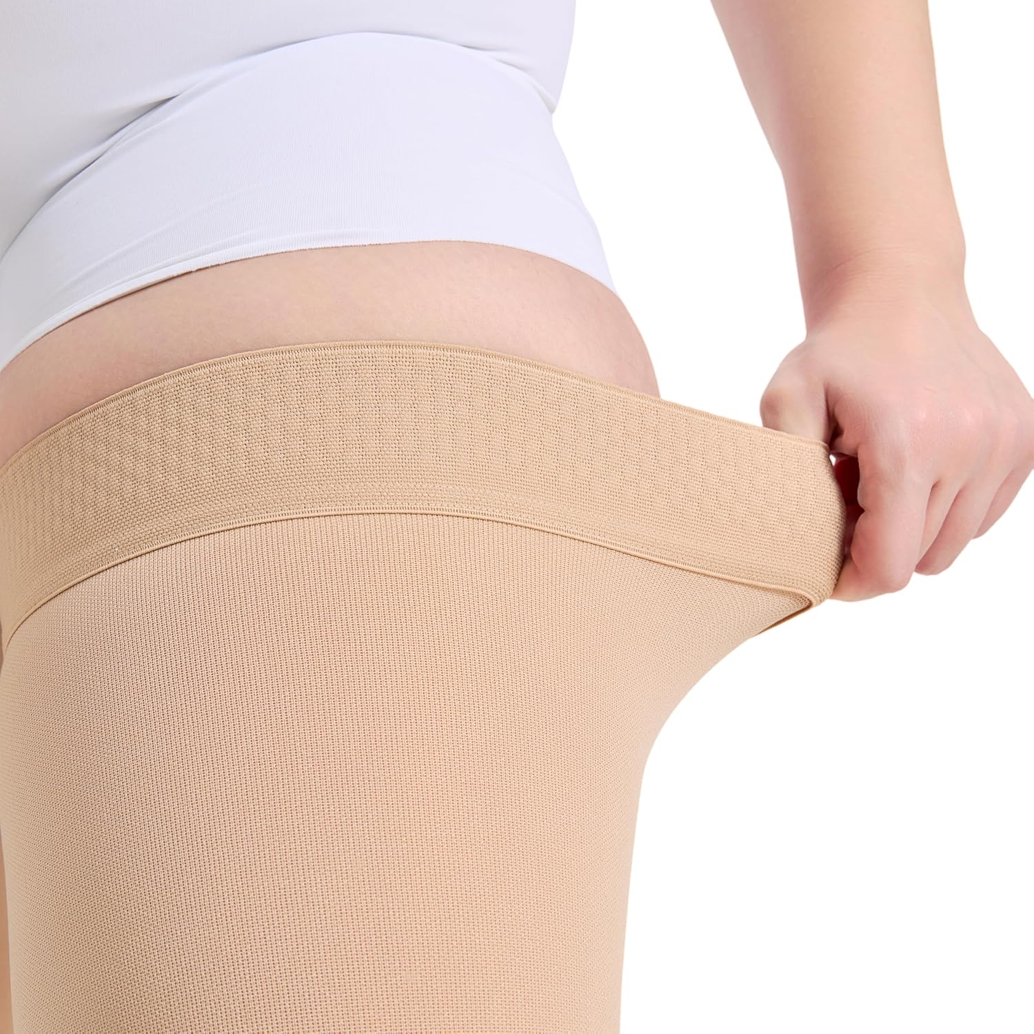 Thigh High Compression Stockings 20-30mmHg Closed Toe - Extra Wide Calf Support for Varicose Veins & Pregnancy, Non-Slip Band, Size 4X-Large, Beige