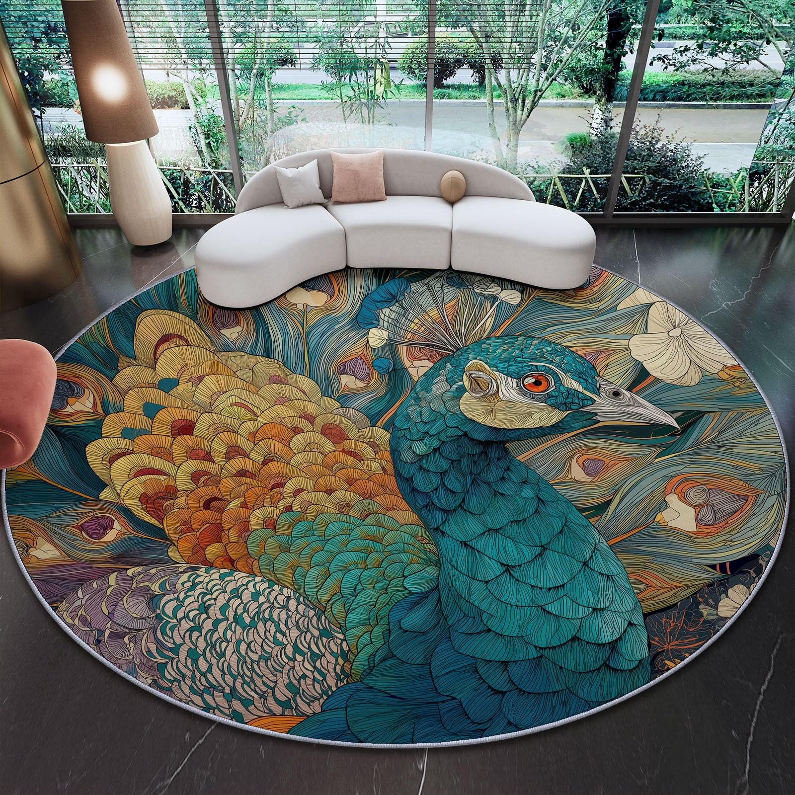 Tapis pour salon bureau et salle à manger avec paon 3D multicolore