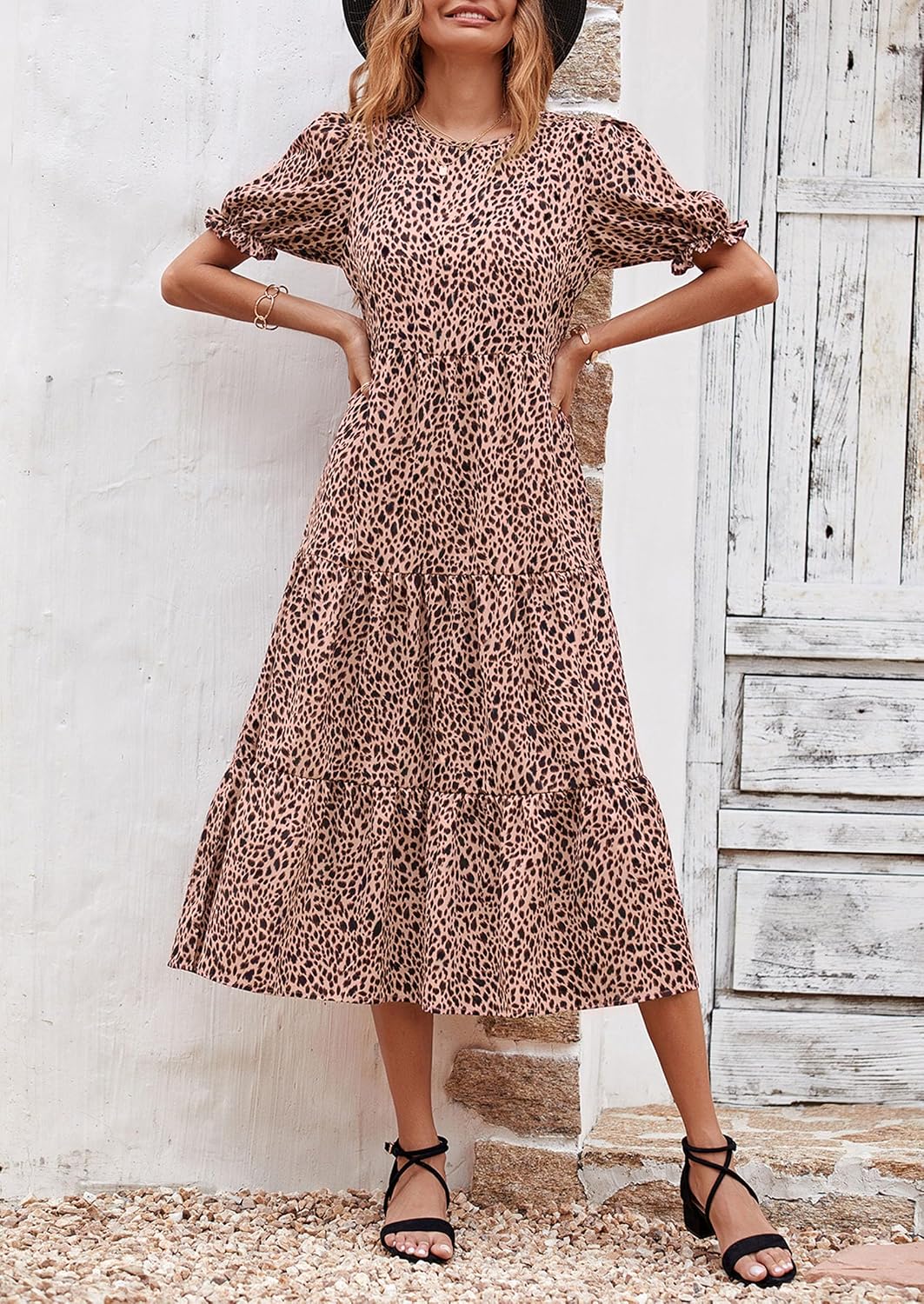 PRETTYGARDEN Women's Short Sleeve Midi Floral Dress - Flowy Boho Sundress — view 3