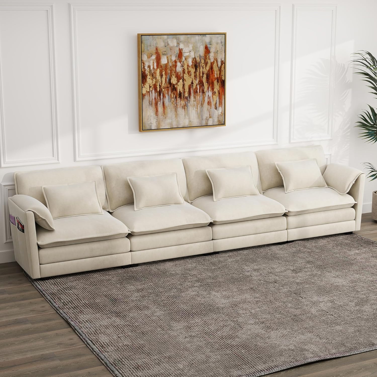 Modular Sectional Sofa, 75.3'' Loveseat Couch, Chenille Sofa with 4 Pillows and 2 Armrest Pillows for Apartments, Living Room and Commercial Space, Beige