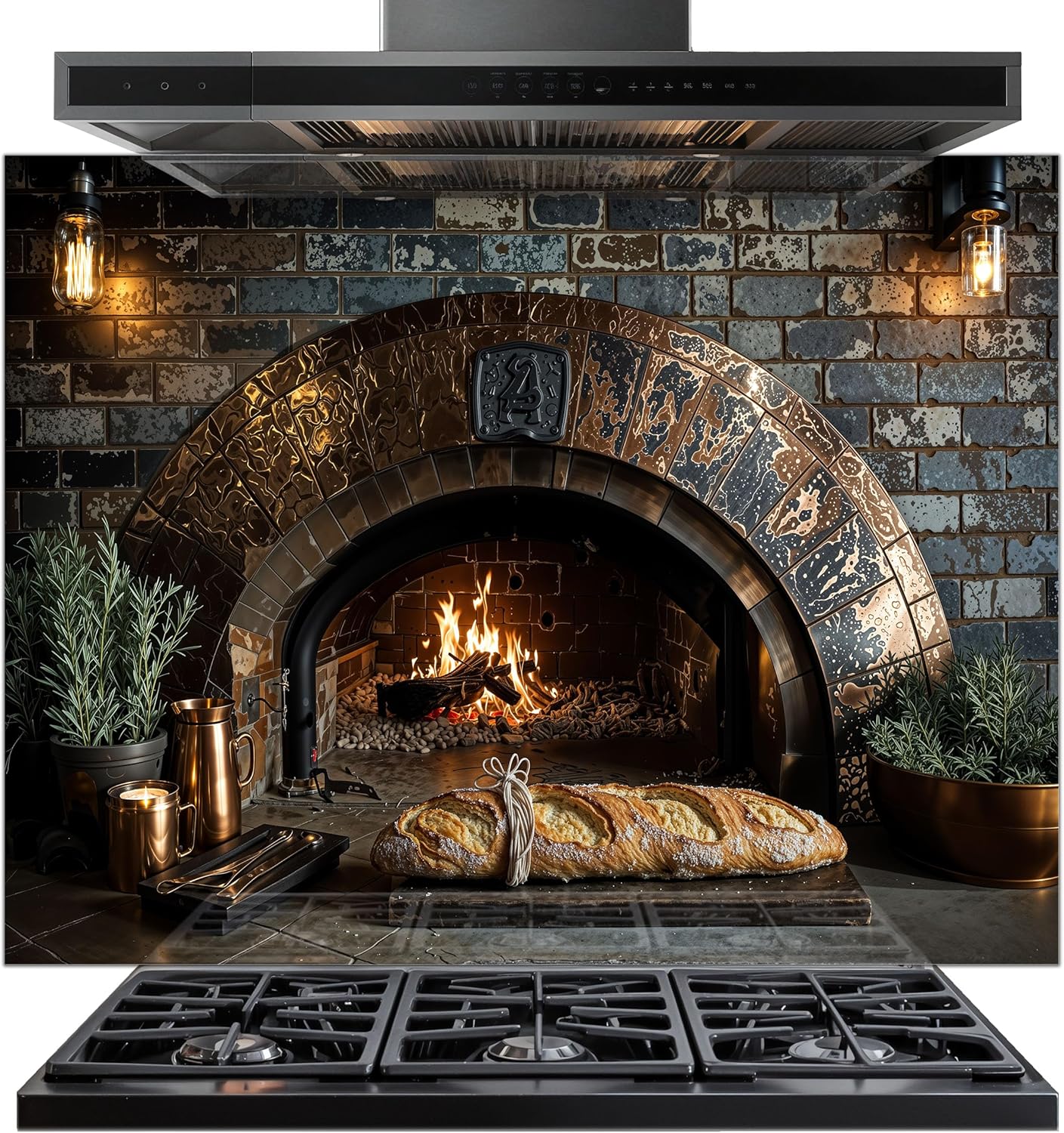 Tempered Glass Backsplash for Kitchen - Easy to Clean Behind Stove Backsplash Protector for Wall - Heat and Scratch Resistant Backsplash for Stove - Rustic Oven Design