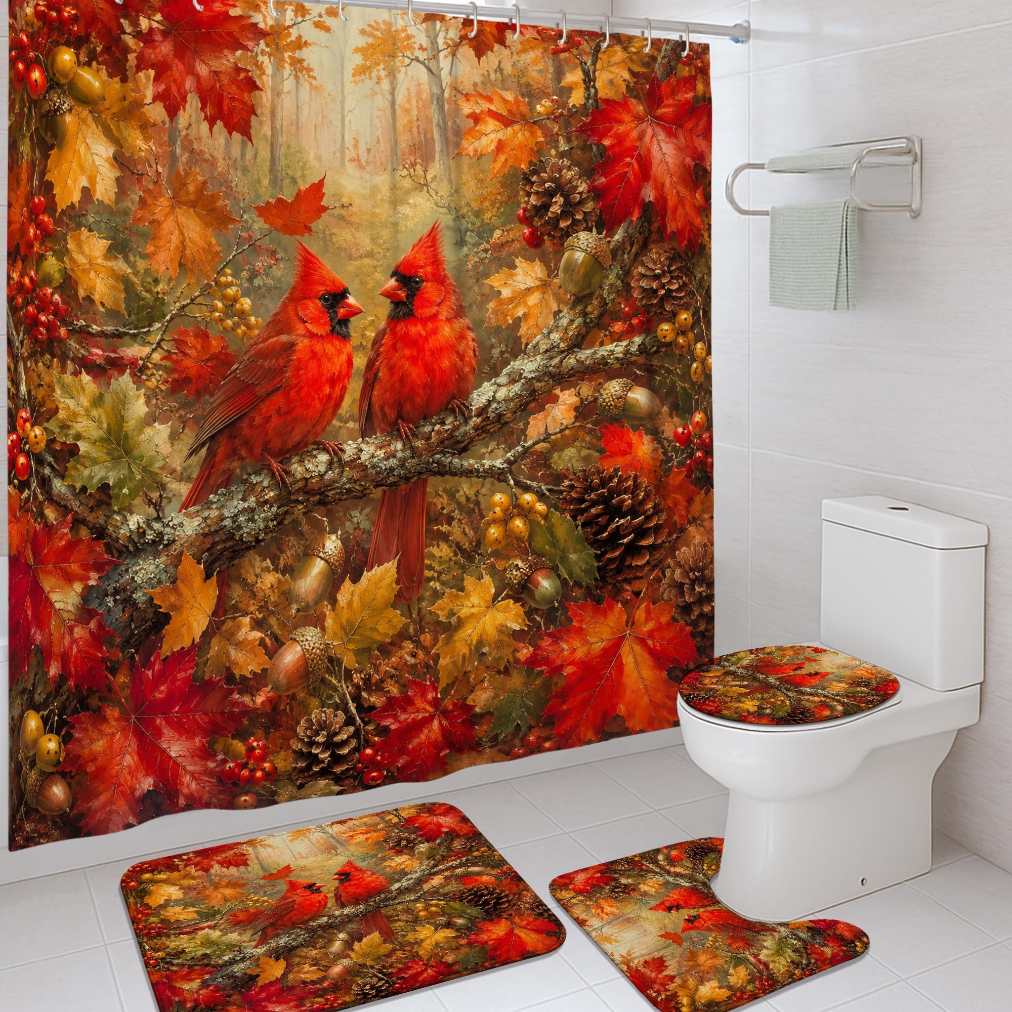 Rideau de douche en tissu de qualité supérieure et tapis motif oiseau