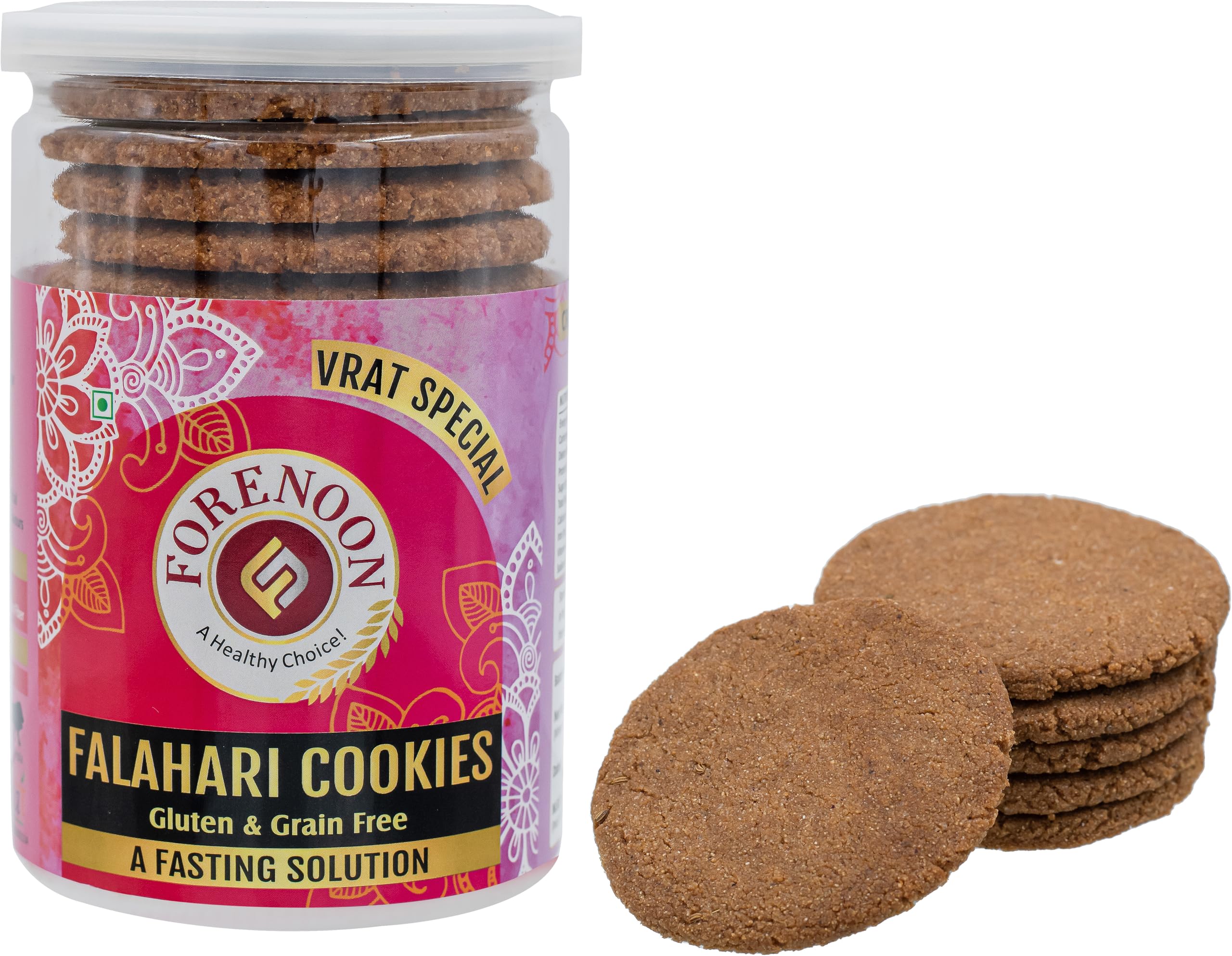 Fore Noon Navratri Vrat Upvaas Special Falahari Cookies | Grain-Free & Gluten-Free Snacks for Fasting Days | Rajgira (Amaranth) Biscuits with Coconut, Cow Ghee & Sendha Namak (Rock Salt) | Low Calorie & Easy to Digest Farali Cookies | Pack of 1 (178 grams)