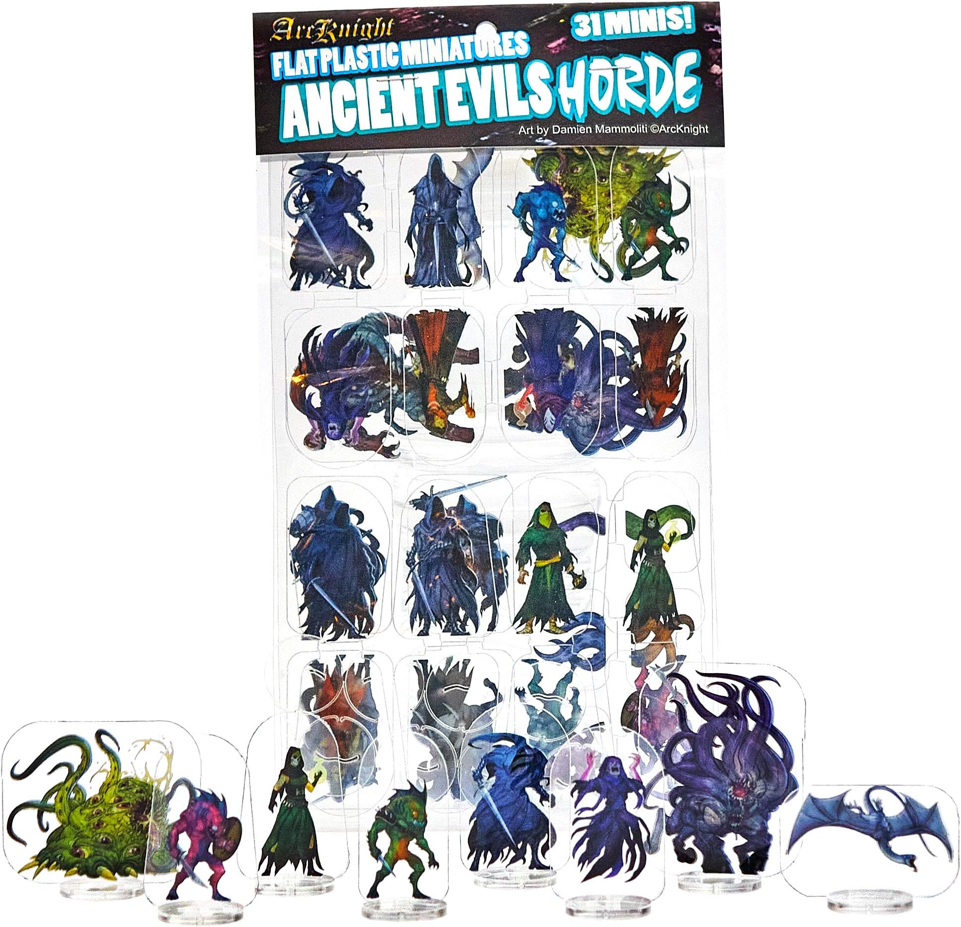 ArcknightFlat Plastic Miniatures: Ancient Evils Horde; 31 Unique Evil-Themed Enemy Minis for DND 5e and Pathfinder; Affordable, Skinny Figurines for Dungeons and Dragons and Other Tabletop RPG Games