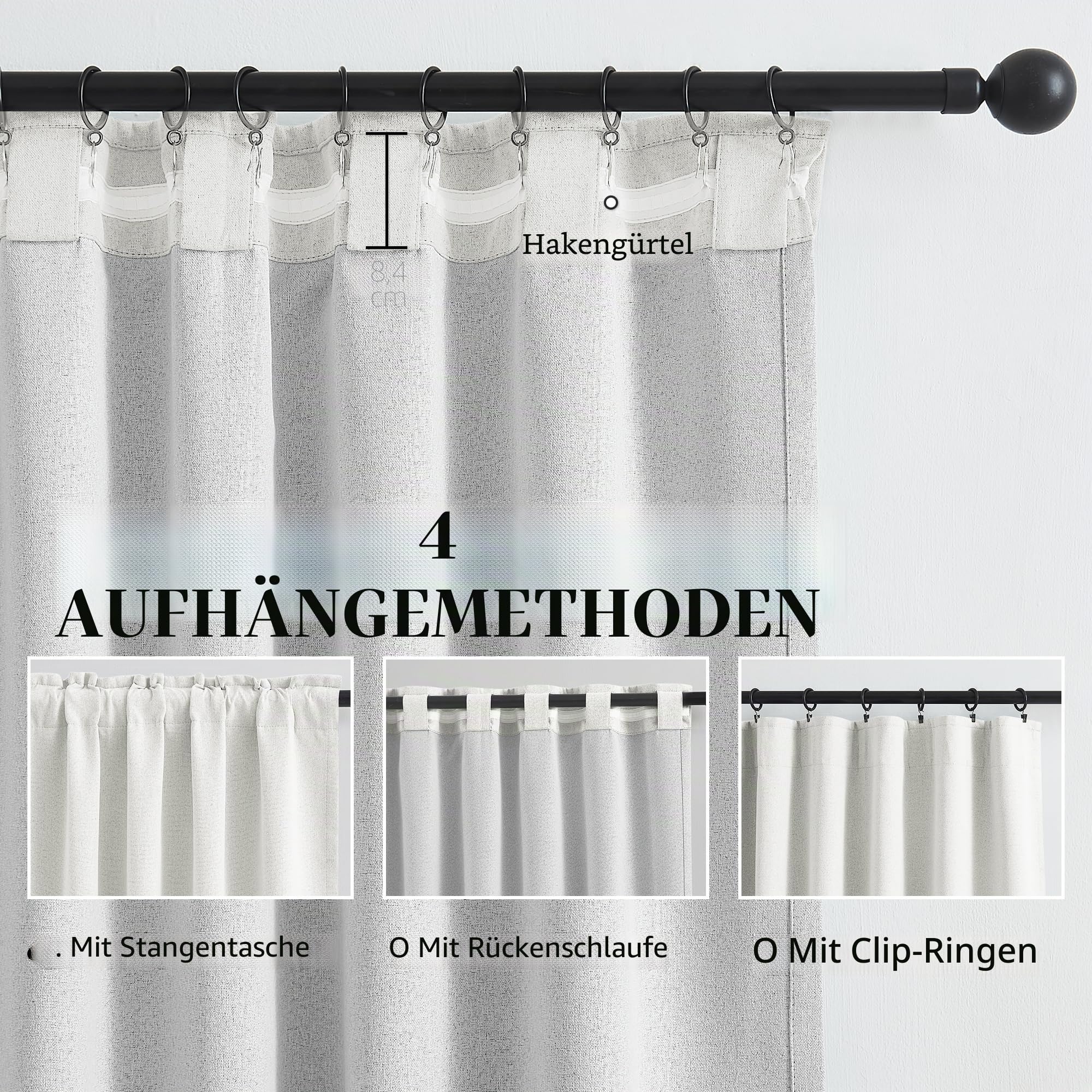 Cremefarbene Verdunkelungsvorhänge, extralang, 332 cm Länge, 300 cm, Landhaus-Boho-Fenstervorhang für Wohnzimmer, Rücklasche, vertikale hohe Vorhänge, Schienensystem (127 x 332 cm, 2 Stück,
