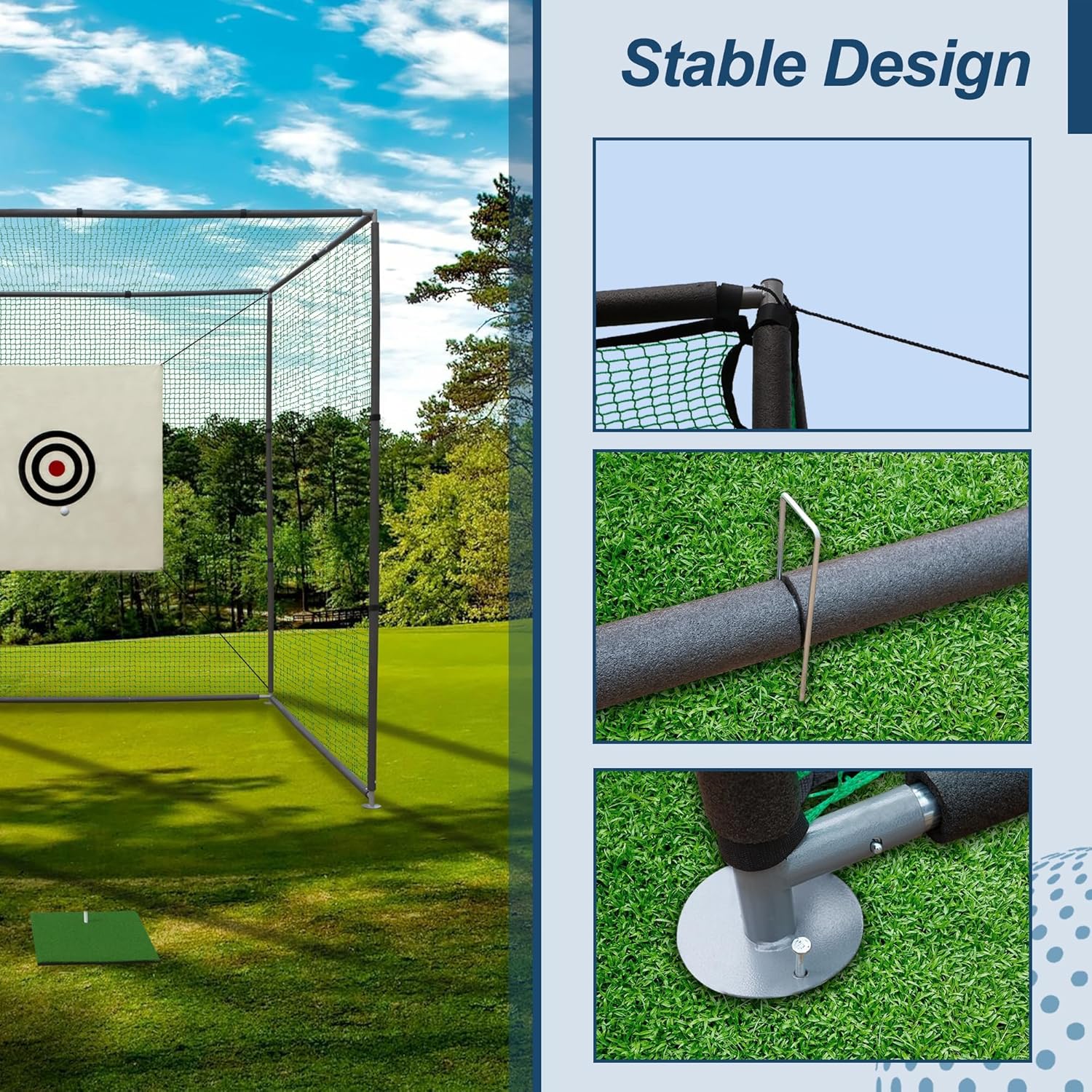 Golf Driving Cage,10 x 10 x 10FT Golf Cage Net Includes Metal Frame,Net,Stability Rope Target Cloth and Swing Mat,for Driving and Hitting Practice Backyard Indoor/Outdoor