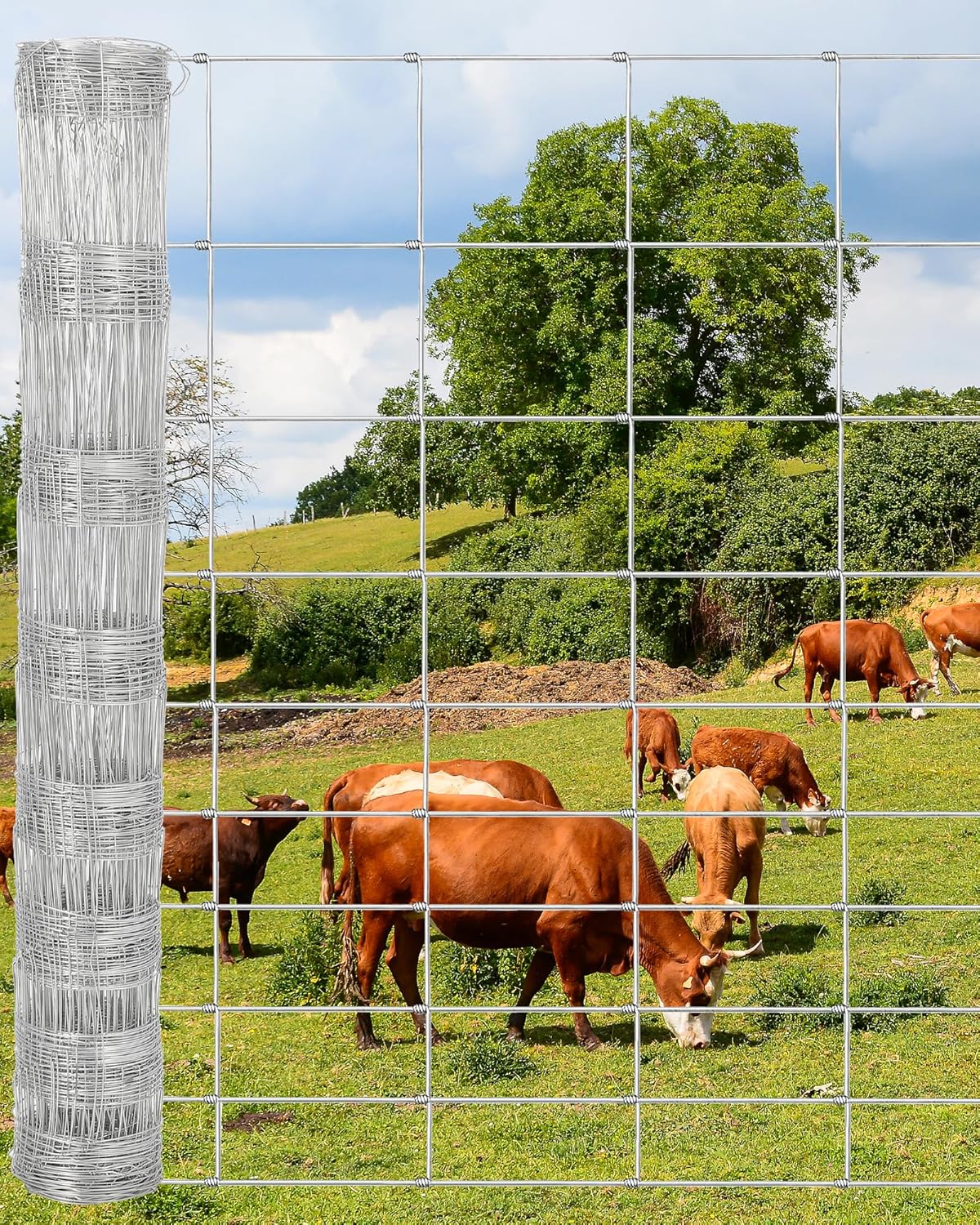 Cattle Farm Fence, 5ft x 328ft Galvanized Wire Fencing for Goat, Deer, Hog Yard Livestock Animals Protection Silver 5ft x 328ft