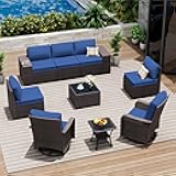 ASJMR 9 Pieces Patio Furniture Set with 2 Swivel Chairs Patio Furniture Outdoor Sectional Sofas Outdoor Patio Conversation Set - Blue
