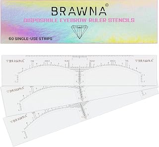 Brawna Eyebrow Ruler - 60 Pcs Clear Adhesive Shaping, Henna Tinting and Microblading Kit Stencils - Disposable Extensions Shaper Tool for Women - Microblading Supplies