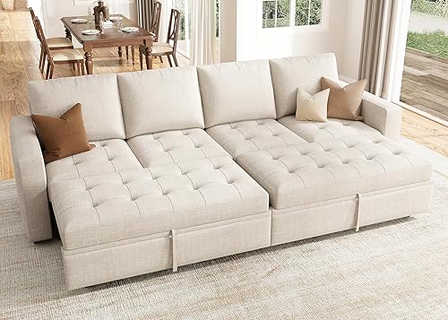 Miniatura 18 de HONBAY - Sofá seccional modular con cama desplegable, de terciopelo convertible en forma de L con asiento de almacenamiento, sofás seccionales