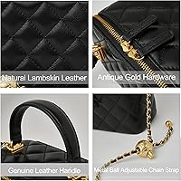 Vista 3 de DORIS&JACKY Pequeña bolsa acolchada para mujer, diseño de cuero, con asa superior, con correa de cadena de metal