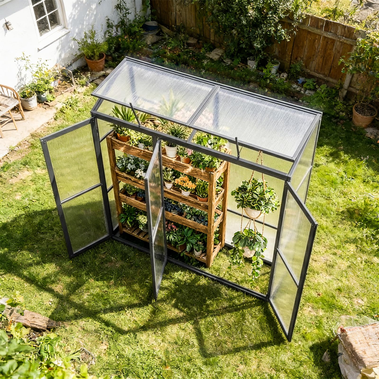 Anlehngewächshaus Aluminium Beistell-Gewächshaus (Grau) – 180x55x190cm, 3 Türen & 2 Oberlicht, geeignet für Zitronenbaum-Töpfe, Chrysanthemen & weitere Pflanzen, Greenhouse
