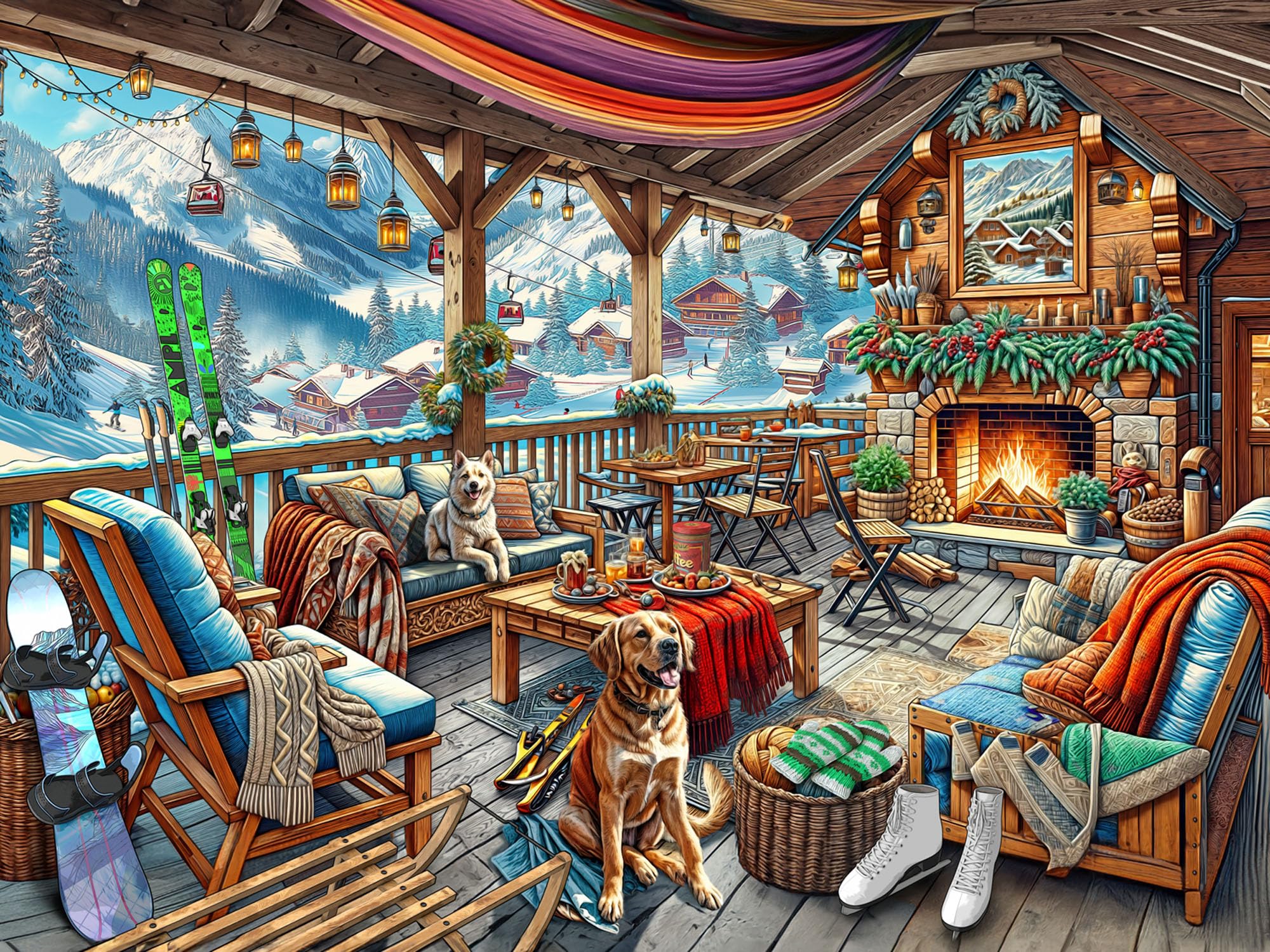 Ski Cabin Jigsaw Puzzle 550 Piece by Vermont Christmas Company - Large Pieces - Fully Interlocking & Randomly Shaped Pieces - 24" x 18"