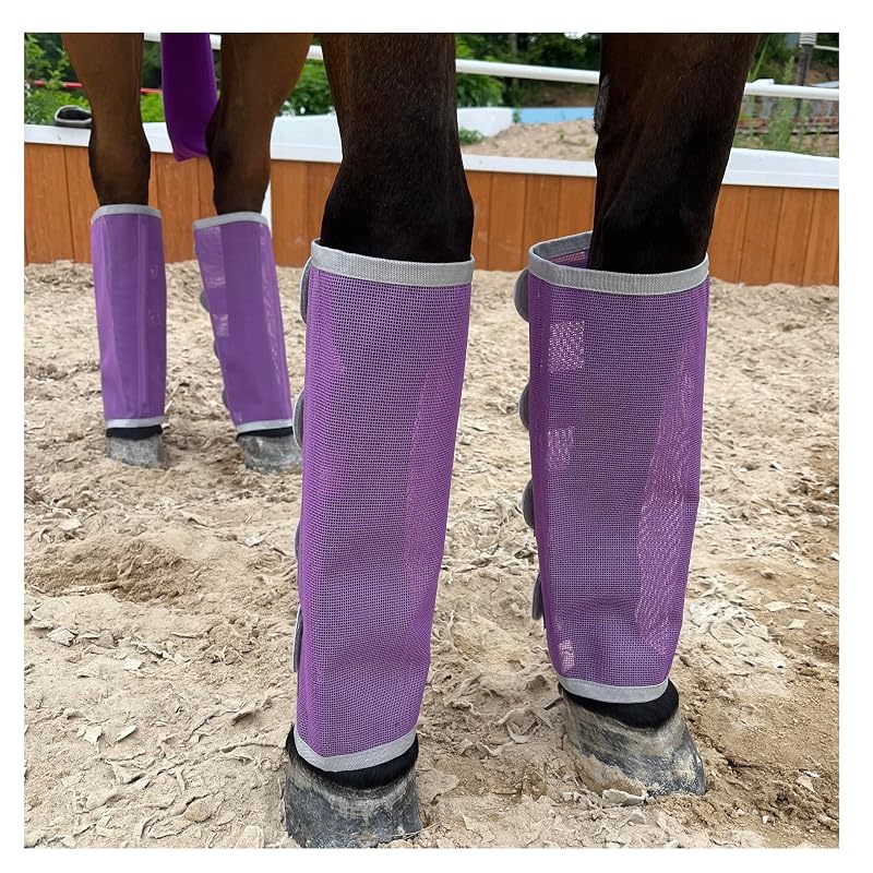 Botas contra moscas para cavalos em malha de PVC ajustável PACELLOR, Purple, tamanho Medium, pacote com 4