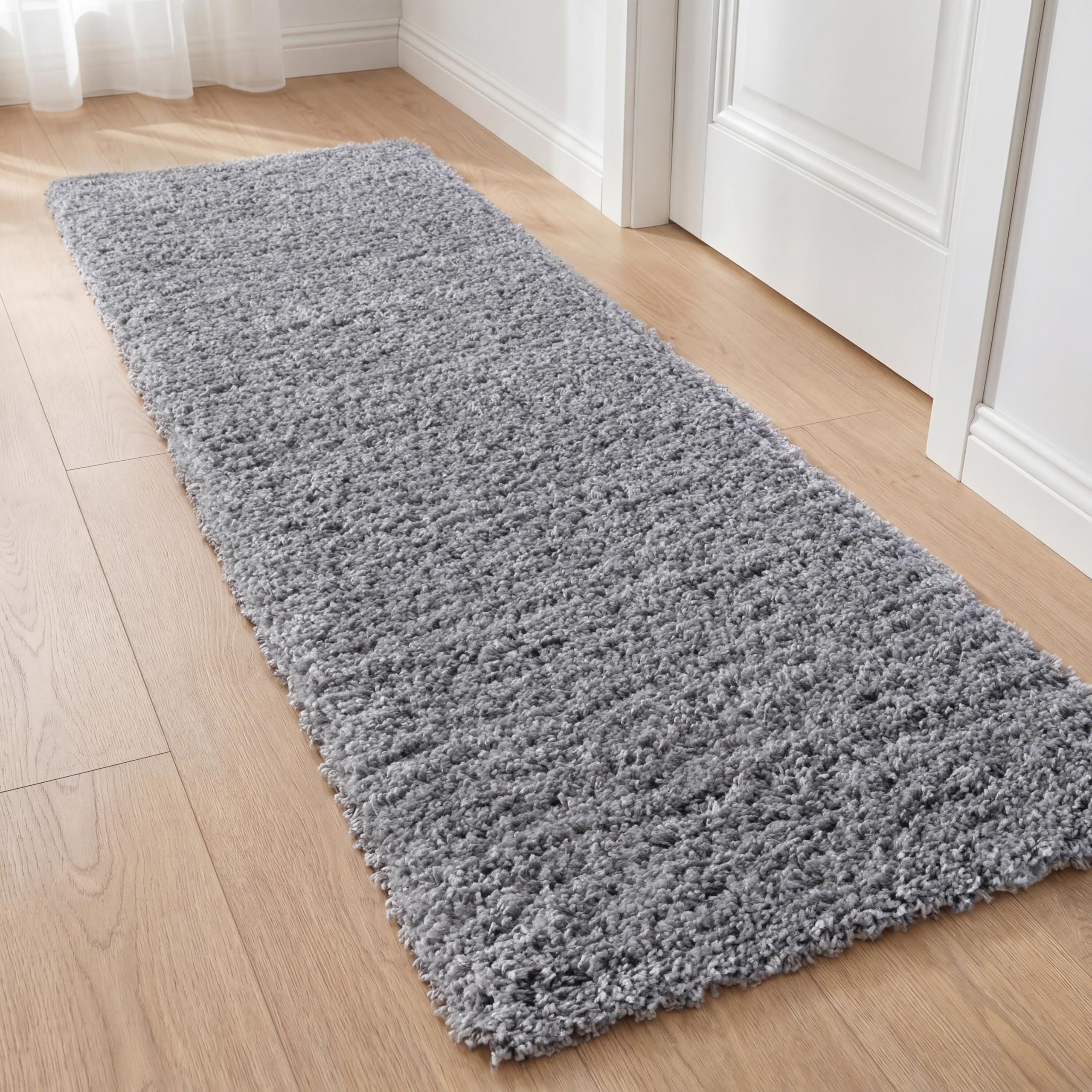 Ruglenza Shaggy Rug 60x110 cm Grey - Small Fluffy Rug, Ultra Thick 45mm Deep Pile, OEKO-TEX Certified, Soft Shaggy Carpet with Jute Backing for Bedroom & Living Room