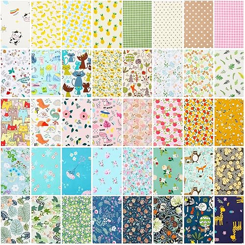 Miniatura 7 de 40 Pcs 10 x 10 Inches Cotton Fabric Bundle Squares Precut Fabric Squares Multi Color Floral Fat Sheets for Craft DIY Quilting Sewing(Bright Patterns)
