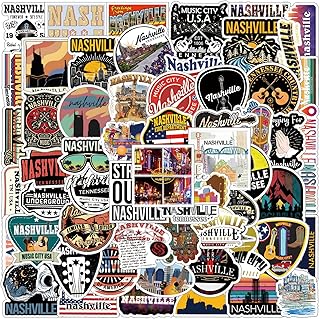 62Pcs Nashville Tennessee Stickers Pack, Music City USA State Travel Aesthetic Vinyl Waterproof Sticker Decals for Water Bottle,Laptop,Phone,Scrapbooking,Luggage,Suitcase