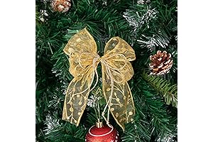 Pre-Tied Gold Organza Christmas Bow Ornaments: 12-Pack Adornments for Festive Wreaths, Trees, and Parties