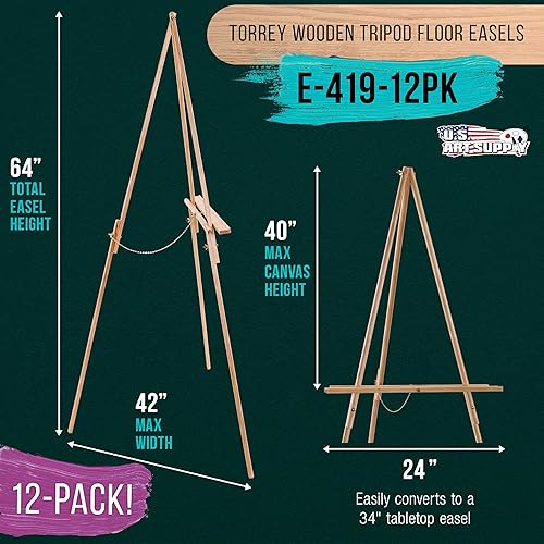 Miniatura 9 de US Art Supply Torrey caballete con trípode de madera 64 pulgadas de alto x 275 pulgadas de ancho para artista con cadena ajustable 1 caballete