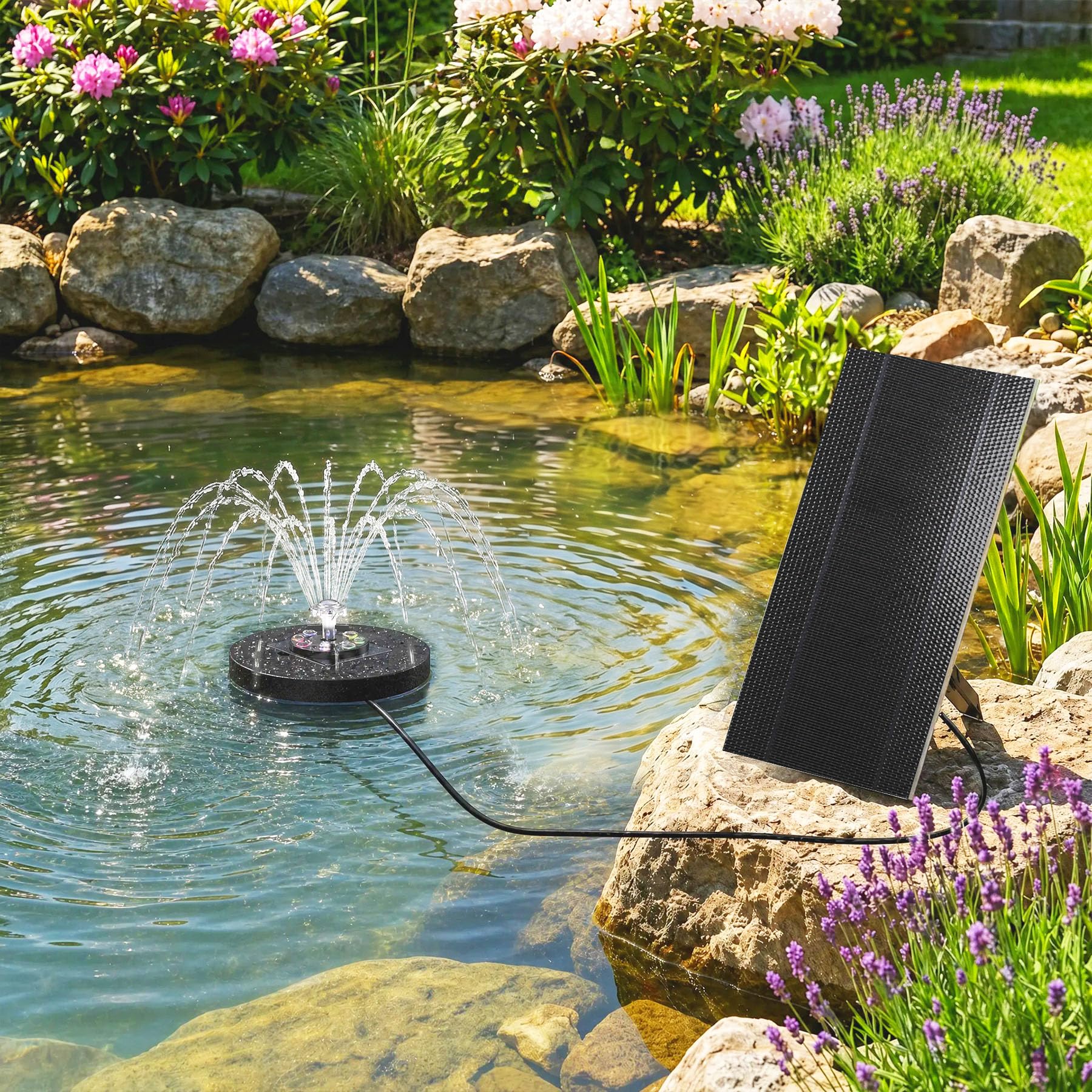 Forever Speed Solarbrunnen mit Akku LED 8W für Teich Garten Vogelbad 100L/H