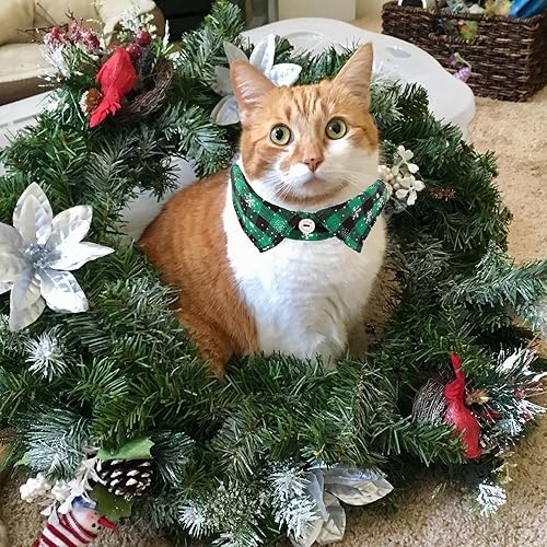 Miniatura 4 de ADOGGYGO Collares navideños para gatos con campana, paquete de 2 collares formales de esmoquin de gato de Navidad con cuello de camisa extraíble,