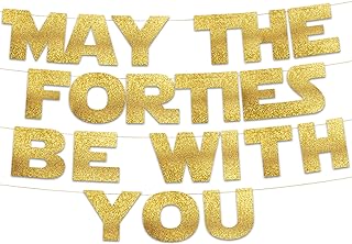 May The Forties Be With You - Happy 40th Birthday Party Glitter Banner - 40th Star Wars Birthday Party Decorations and Supplies - 40th Wedding Anniversary Decorations