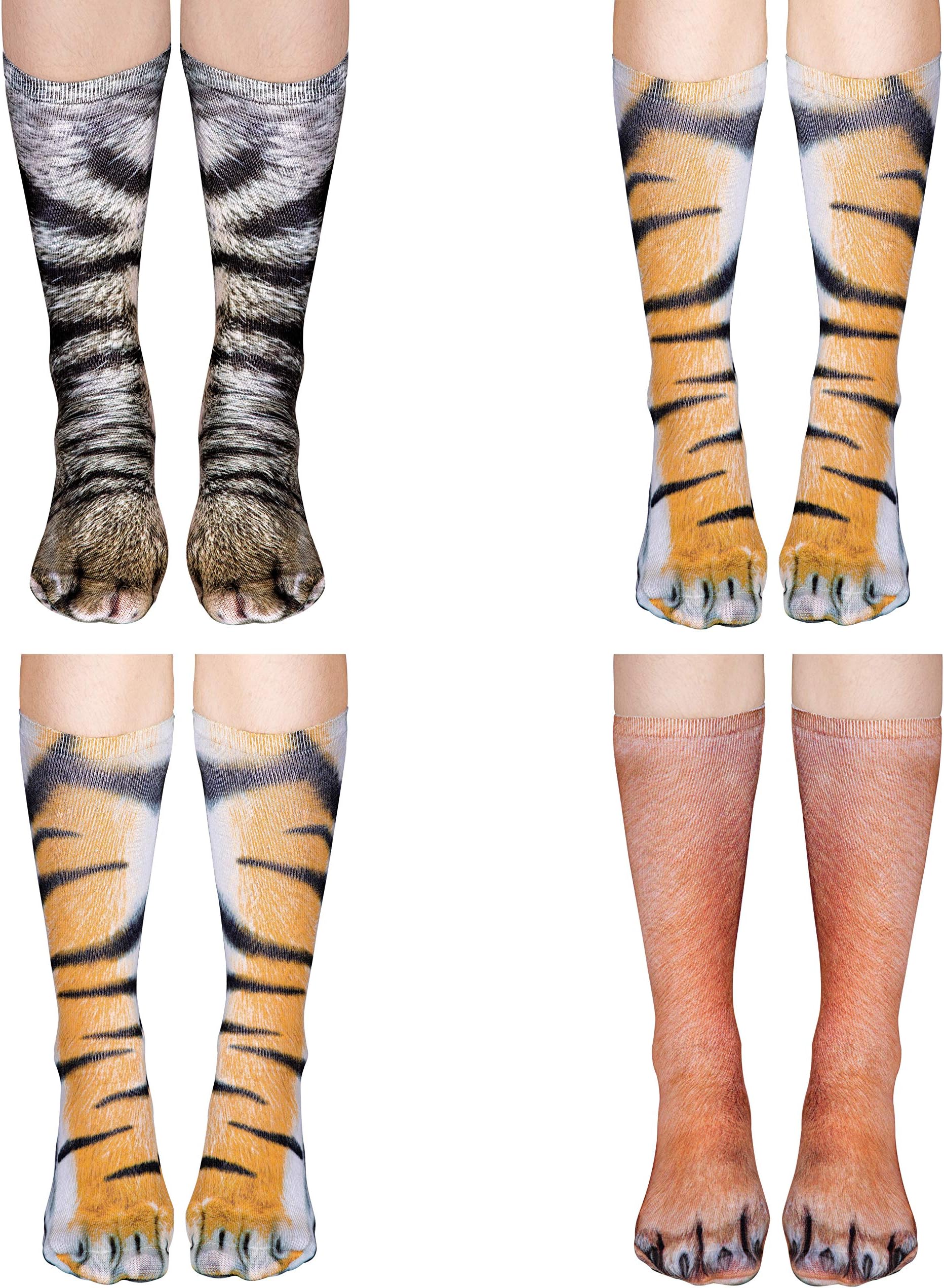Animal Paw Socks Unisex 3D Print Cat/Dog/Tiger Novelty Stockings for Women Men White Elephant Gag Gifts Prank Christmas Party Favors 3 Pairs