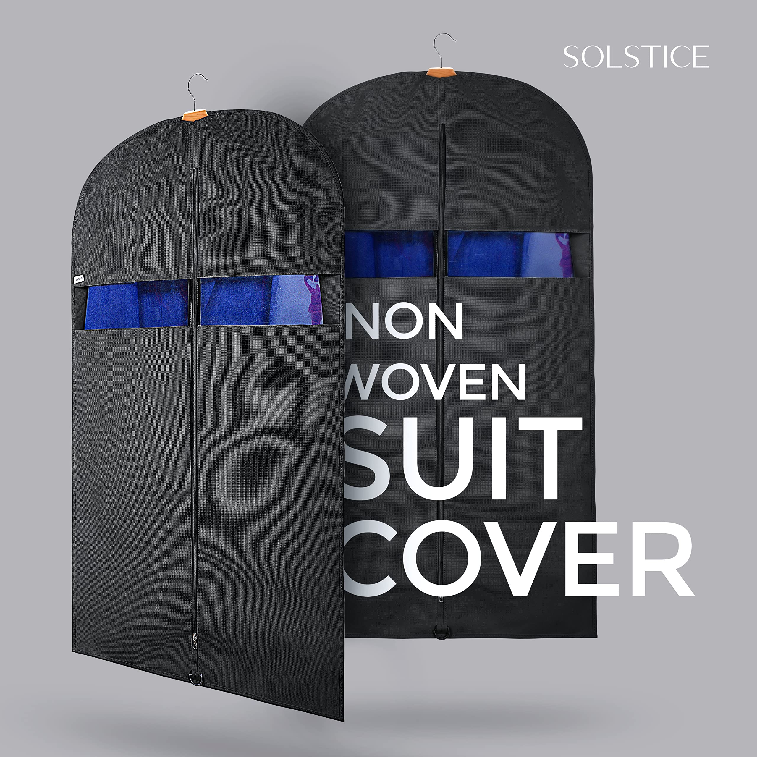 SOLSTICE Suit Cover Big Size with Zip of (40 x 24 inch) | Suit, Coat, Blazer, Jacket Cover (Pack of 5)(Black), Non Woven 1