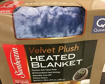 Sunbeam Velvet Plush Heated Blanket, Queen, Lagoon