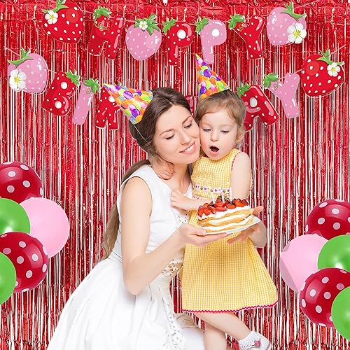 Miniatura 6 de BRAVESHINE - Cortina de flecos de papel de oropel con purpurina roja, 2 unidades de 3.2 x 8.2 pies para fotos de fiestas de niña, cumpleaños, San