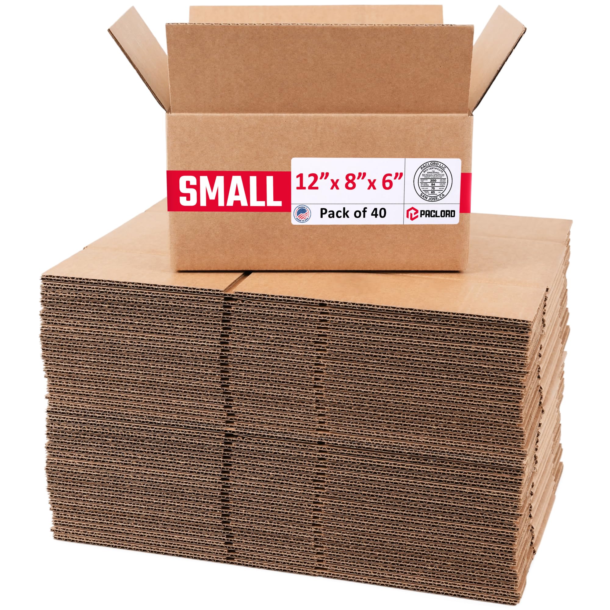 Small Cardboard Boxes 12"L x 8"W x 6"H (Pack of 40) - USA-Made Packing Boxes for Moving, Shipping, or Storage - USPS, UPS, FedEx Approved - Professional Packing Supplies for Moving | USA-Made Packing Boxes for Moving, Shipping, or Storage - USPS, UPS, FedEx Approved - Professional Packing Supplies