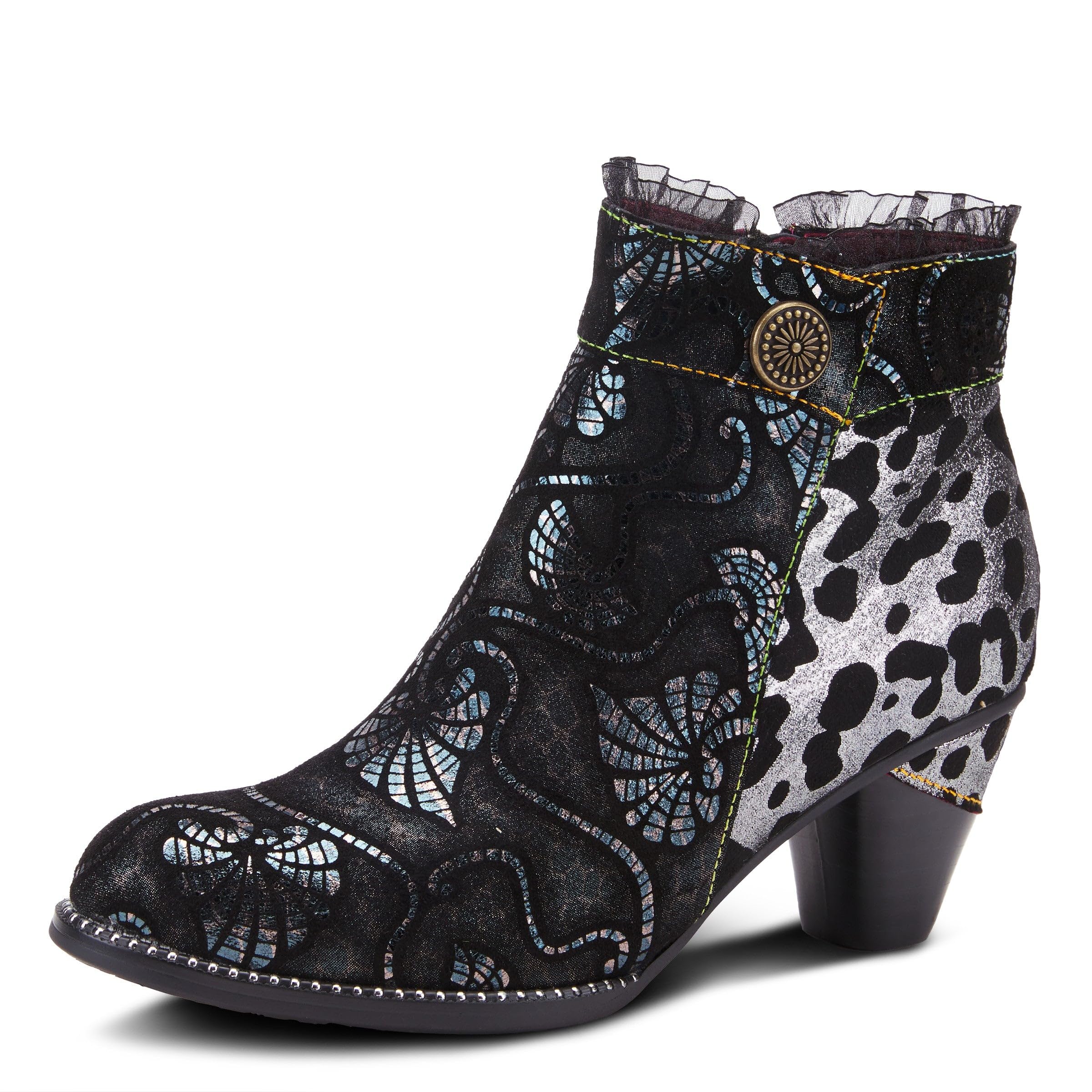 L`Artiste Dessa Women's Bootie with Eye-catching Metallic & Animal Print Design