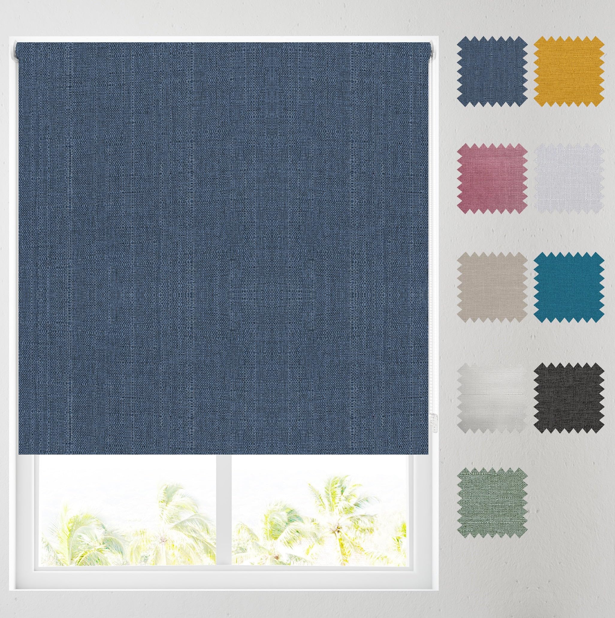 Barnes Blinds And Interiors Navy Barnes Blinds - Quebec Textured Blackout Roller Blinds For Windows, Custom Cut To Size - Durable Fittings, Easy Fit ( 91.5Cm)